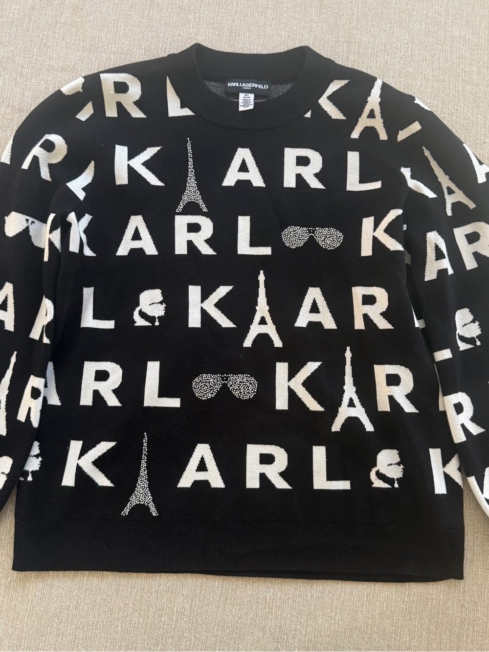 Karl Lagerfeld Black and White Logo Crewneck Sweater